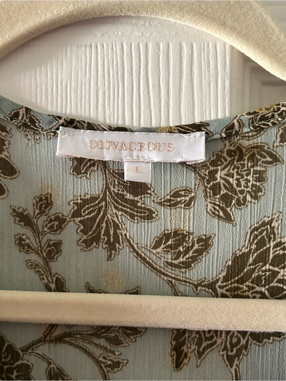 Olivaceous Sage Green Dress with Gold Floral Detail - Picture 5 of 5